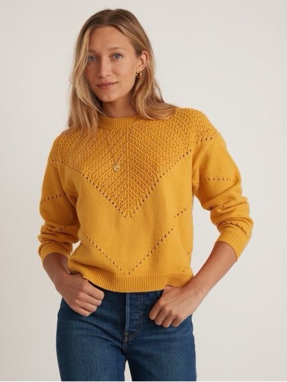 Marine Layer Women's Mustard Textured Crewneck Sweater